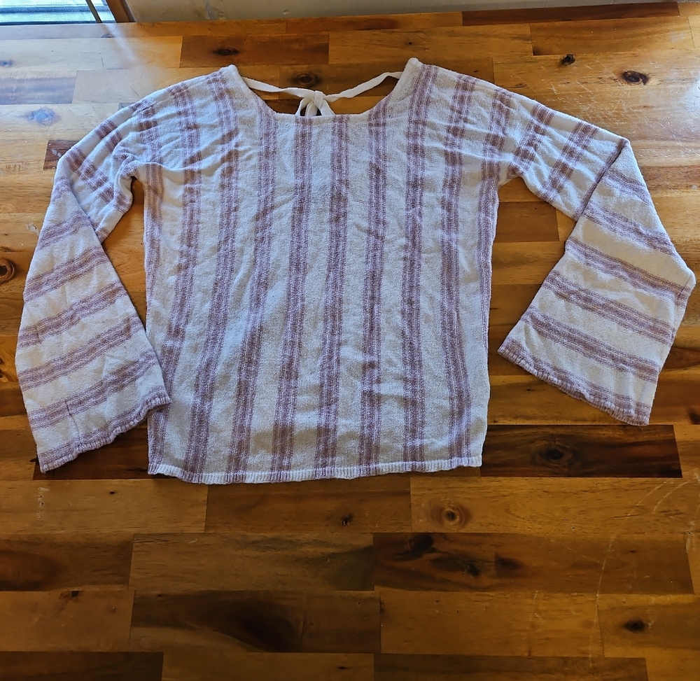 Chic Striped Long Sleeve Top - Purple and White
